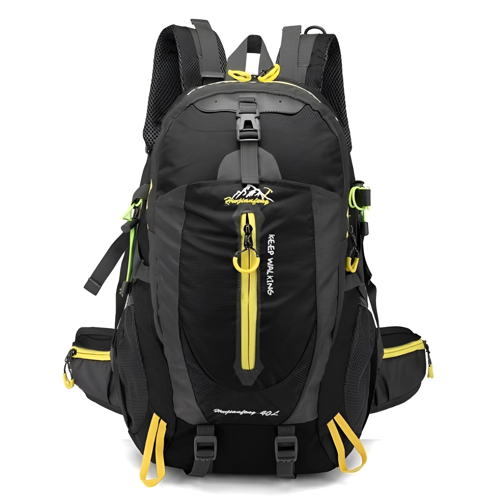 High-Capacity Waterproof Black Hiking Backpack with Reflective Safety Features, 30-40L