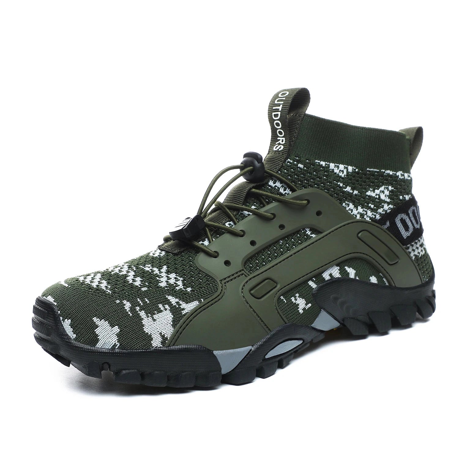 High-top lightweight tactical boots in multi-color, size 43, breathable and slip-resistant, designed for quick-dry performance, suitable for hiking and outdoor activities.