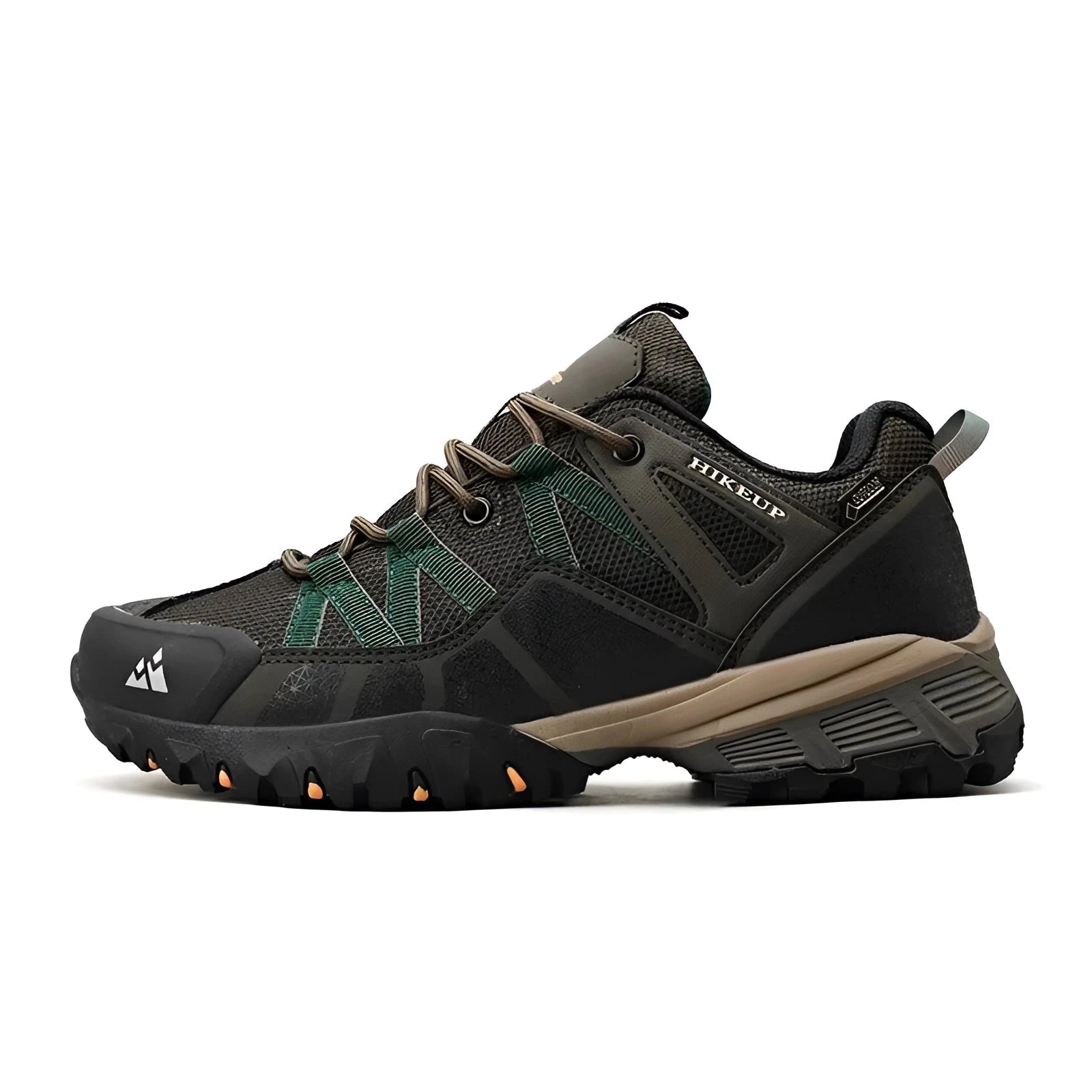 Men's green waterproof hiking shoes with durable, anti-slip soles and lightweight design, size 45, suitable for outdoor activities.