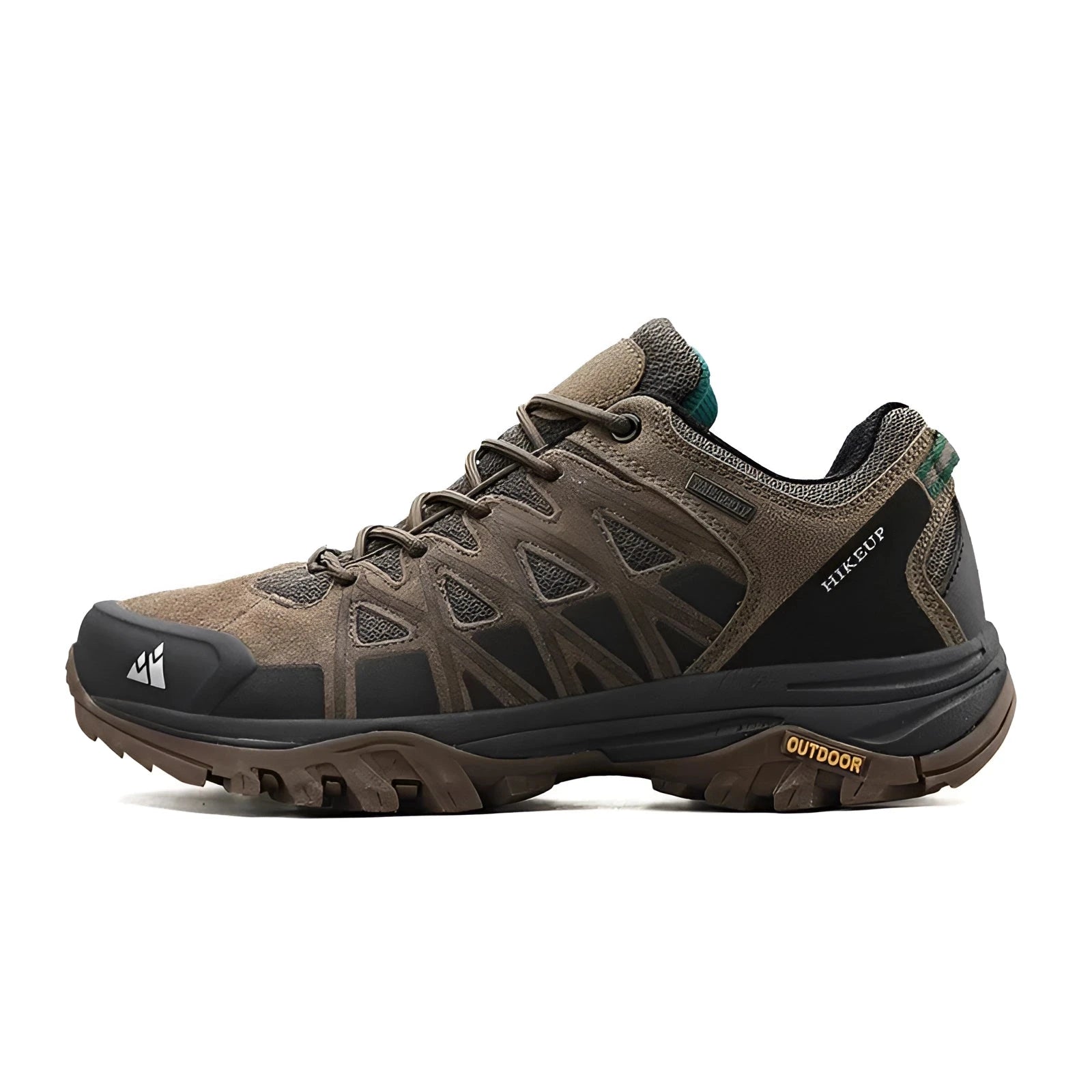 HikeUp Men's Waterproof Hiking Shoes in Khaki, size 44 - Breathable, Lightweight, Anti-Slip outdoor footwear designed for hiking and walking.