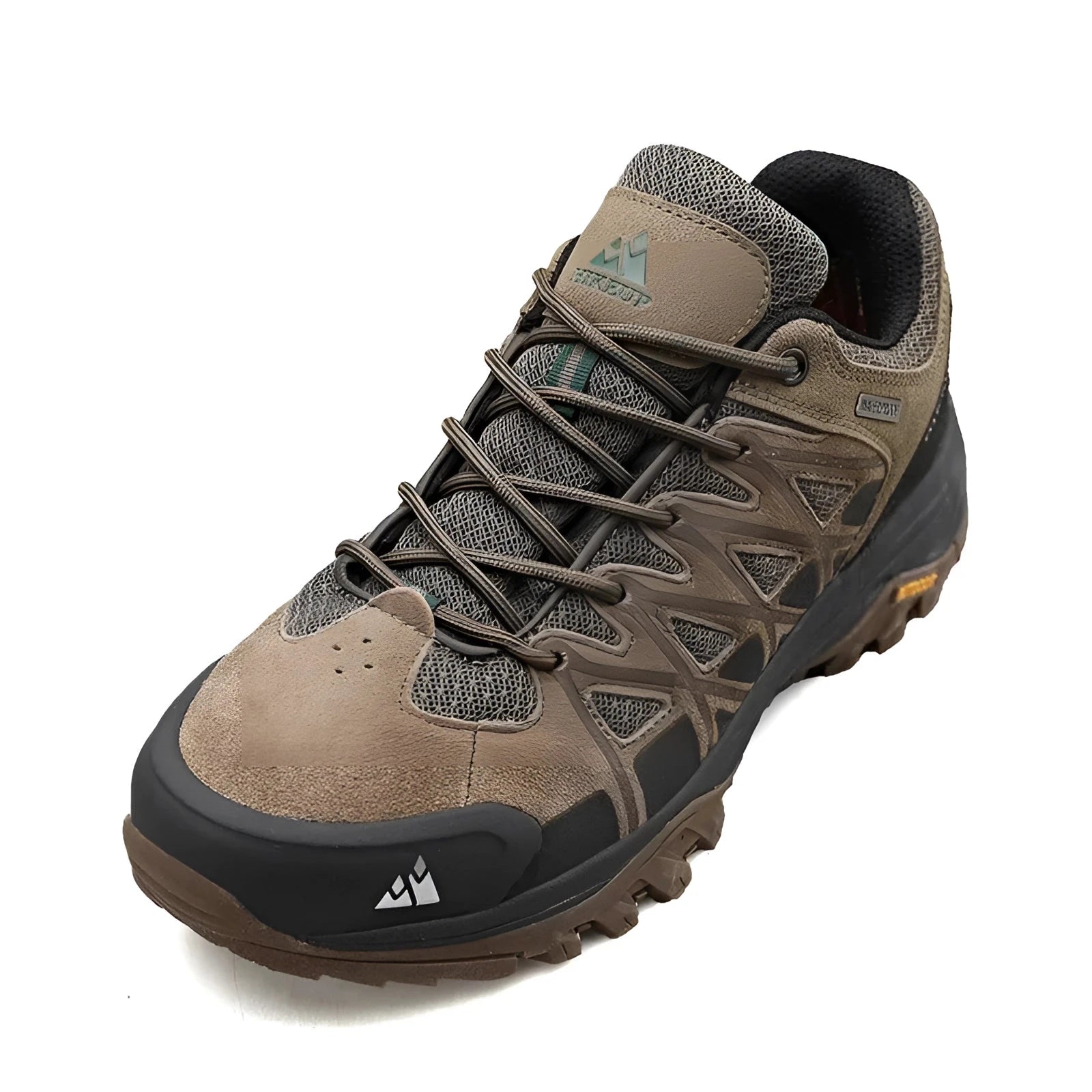 HikeUp Men's Waterproof Hiking Shoes in brown, featuring a breathable and lightweight design with anti-slip soles.