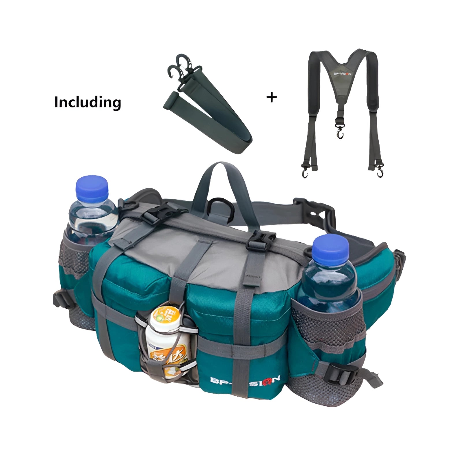 Insulated multi-pocket fishing bag with cooler and adjustable strap in electric blue, suitable for outdoor recreation and personal use.