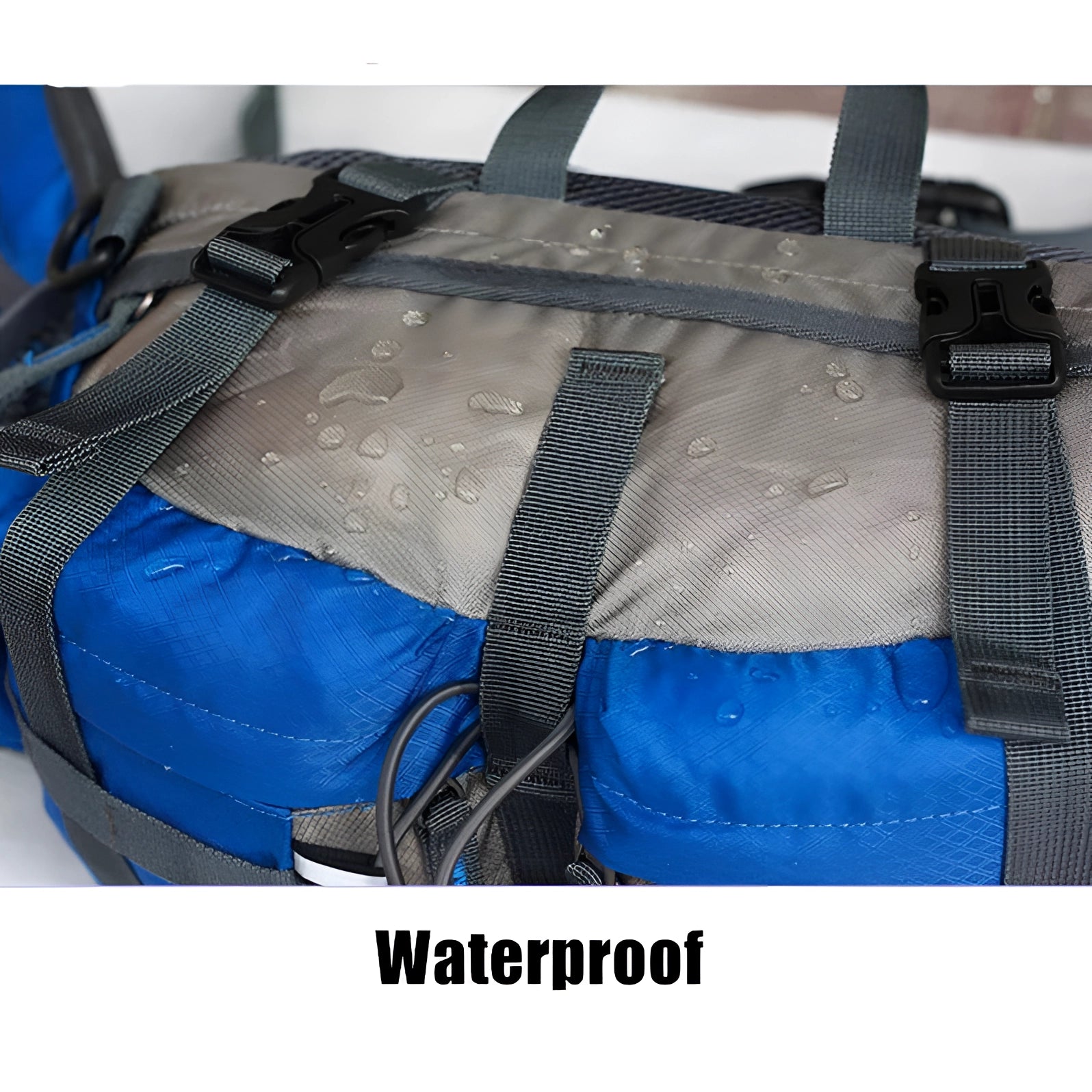 Insulated multi-pocket fishing bag with cooler, adjustable strap, electric blue color, designed for travel and outdoor activities.