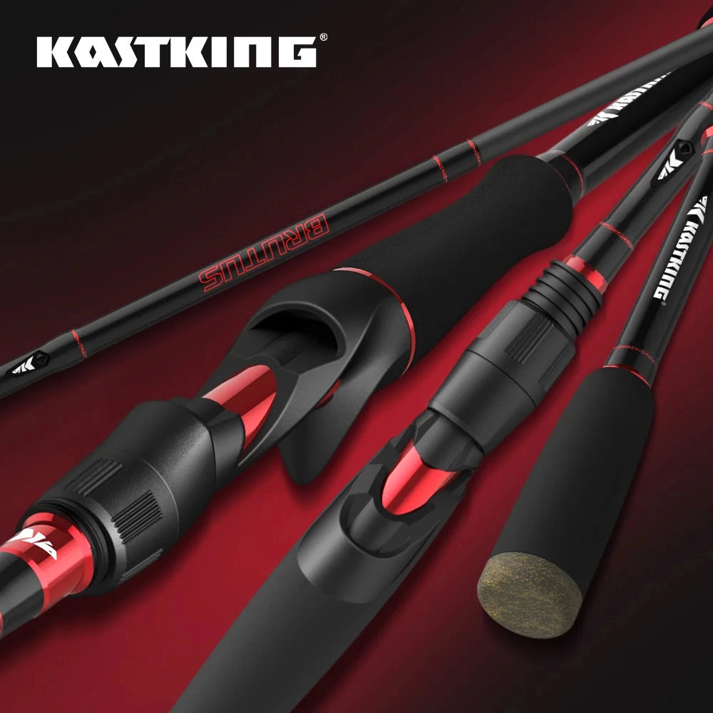 KastKing Brutus lightweight carbon fiber fishing rod in red, featuring high sensitivity and an ergonomic handle, casting variant measuring 1.80 meters, designed for the Russian Federation market.