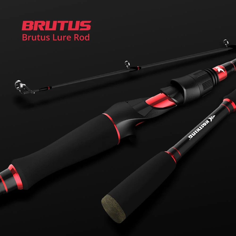 KastKing Brutus Lightweight Carbon Fiber Fishing Rod with ergonomic handle displayed in close-up, showcasing its high sensitivity and sleek design.