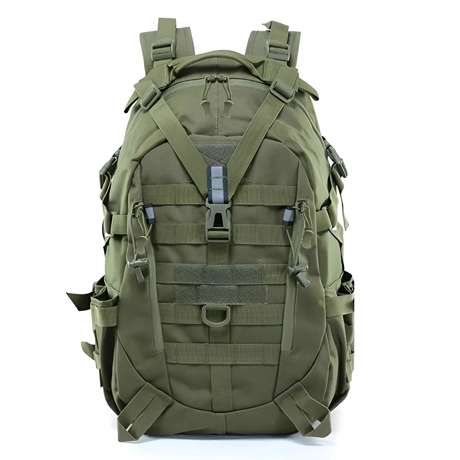 Khaki Tactical Backpack in green with a durable military design, featuring a Molle system for versatile attachment options and a camouflage pattern.