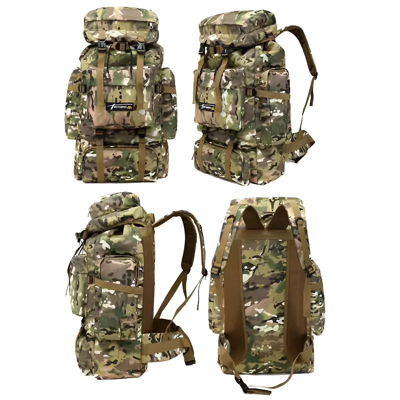 Large Multicam Tactical Backpack featuring a durable camouflage design, ideal for outdoor activities.