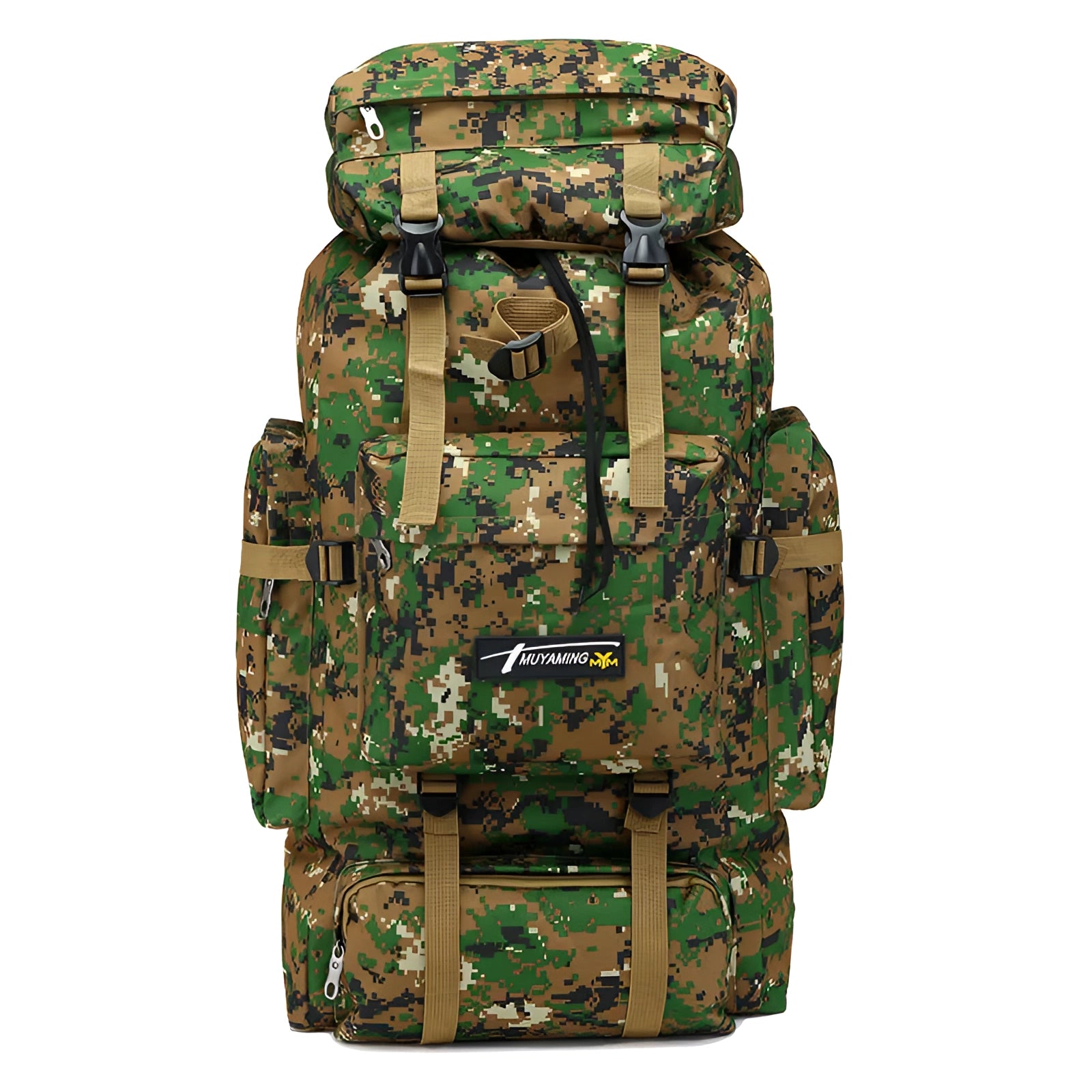 Large Jungle Digital 70L Tactical Backpack in Military Camouflage Pattern, featuring durable construction suitable for outdoor use with ample storage space for gear and supplies.