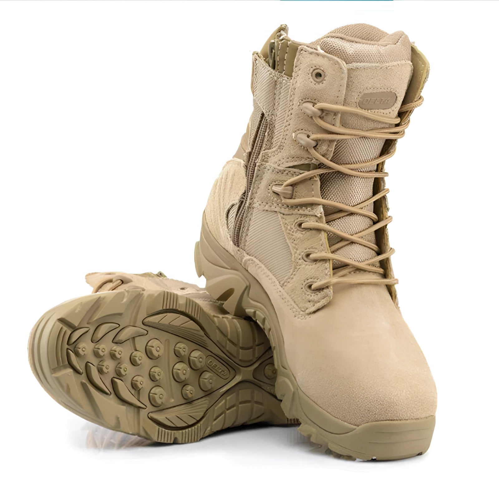 Lightweight beige tactical boots designed for breathability, ideal for military and outdoor combat use.