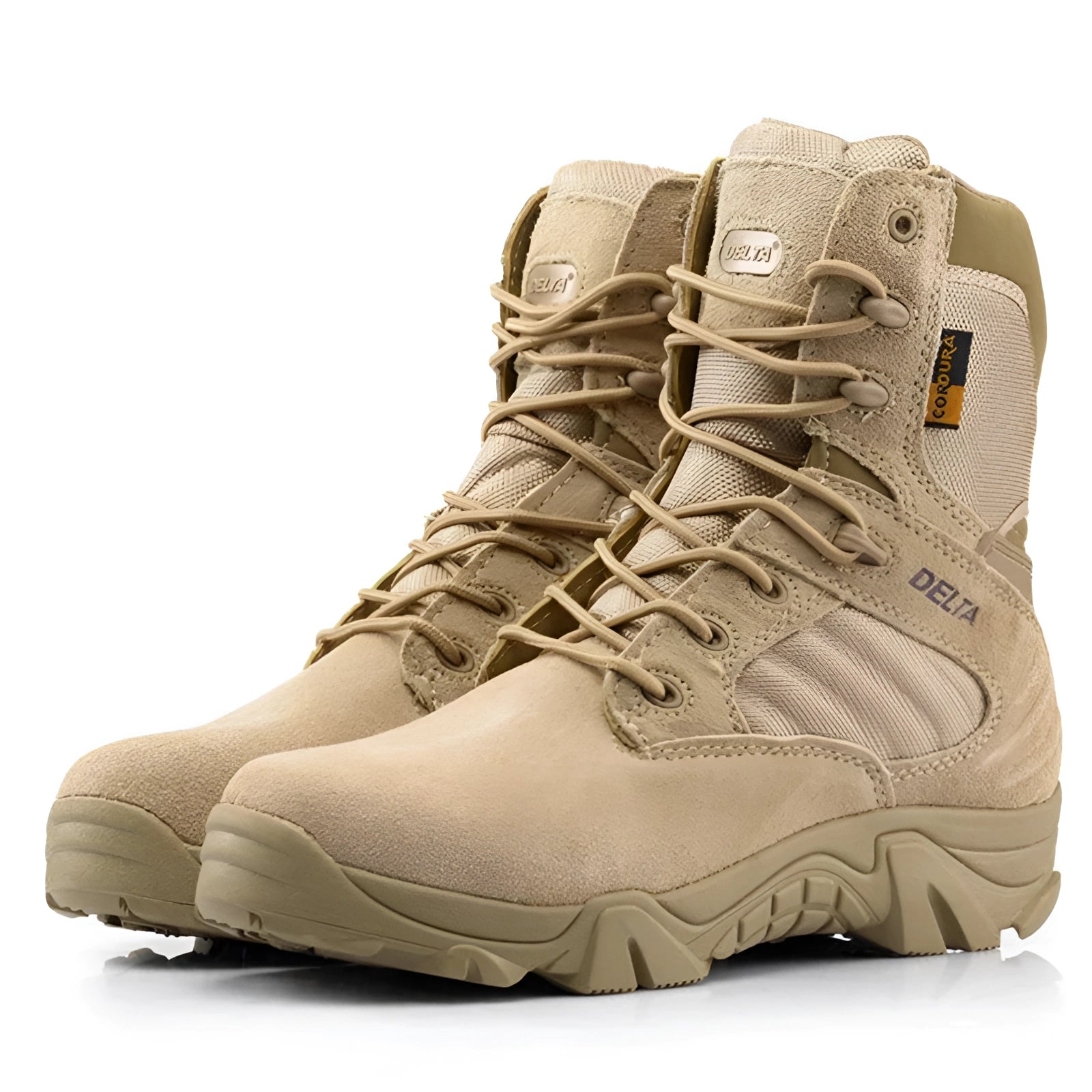 Lightweight beige tactical boots in khaki, size 13, designed for breathability and durability in military combat and outdoor activities.