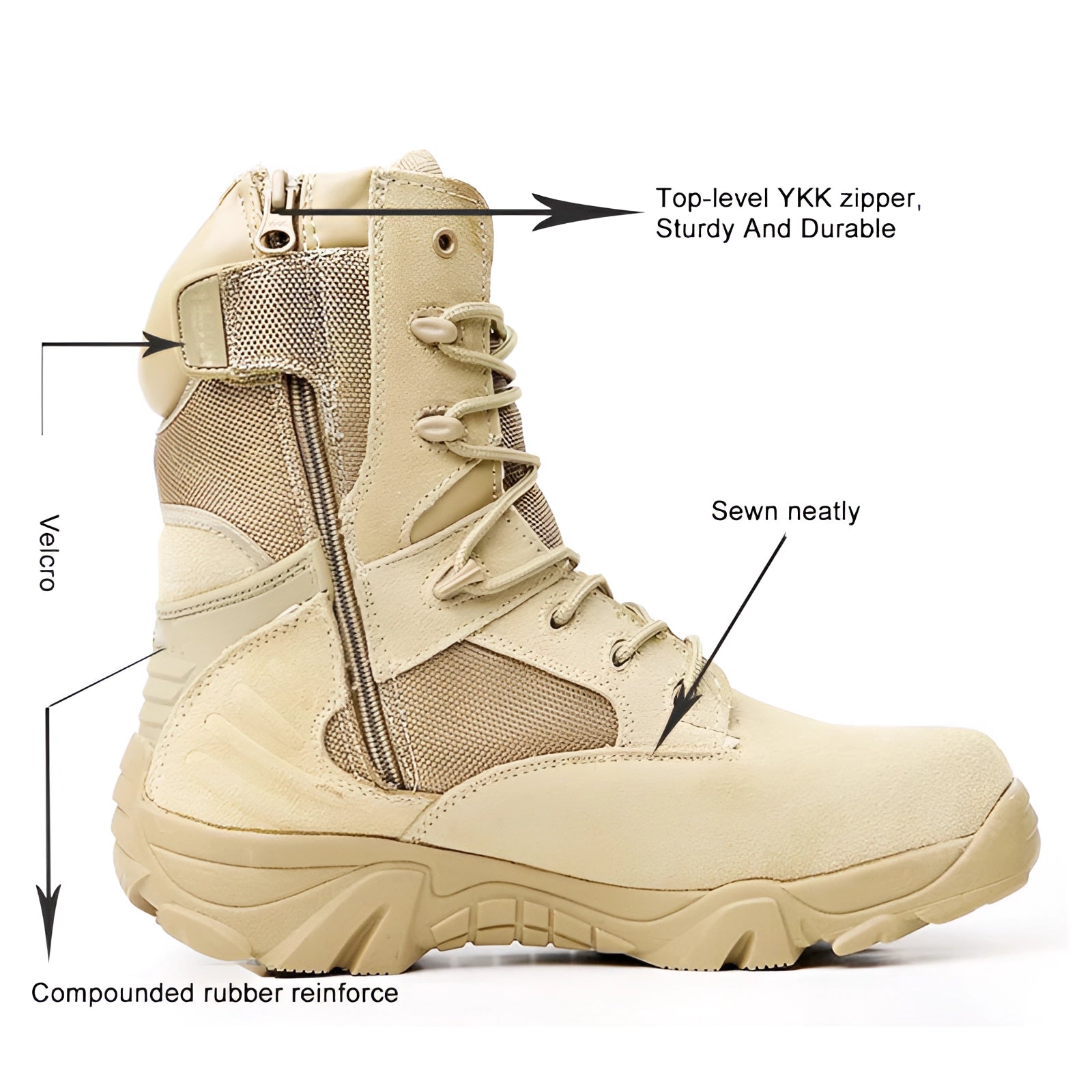 Lightweight beige tactical boots designed for breathability, ideal for military combat, shown against an outdoor background.