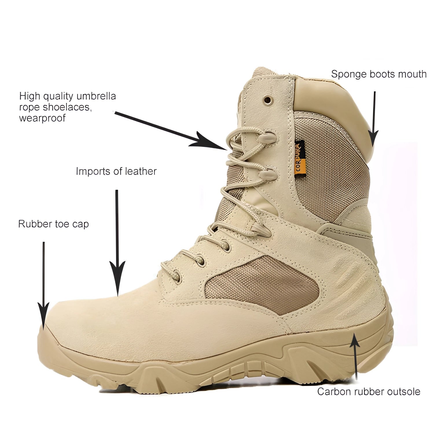 Lightweight beige tactical boots designed for breathability, suitable for military combat and outdoor activities.