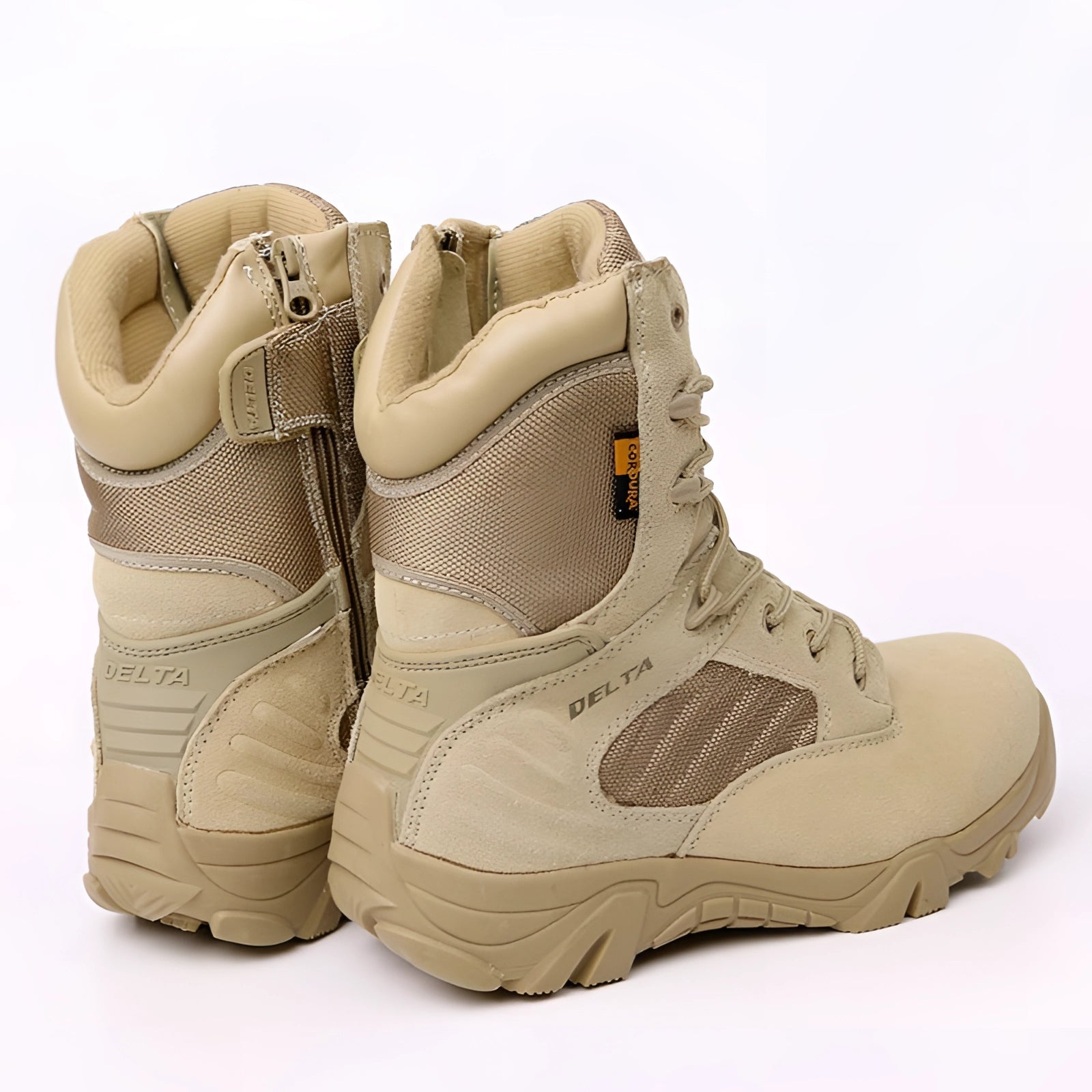 Lightweight beige tactical boots designed for military combat, featuring breathable material and sturdy construction suitable for outdoor and walking activities.