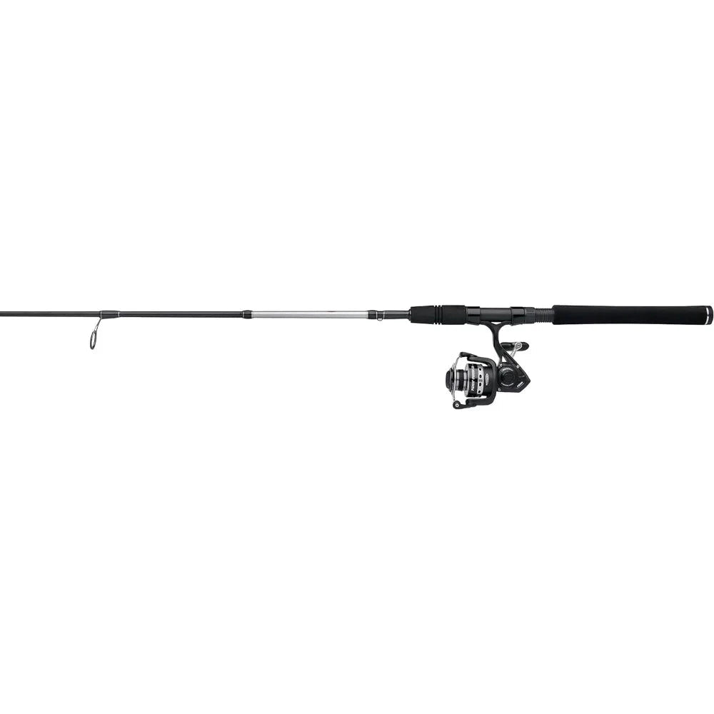 Lightweight carbon fiber spinning fishing rod and reel combo displayed outdoors on a clear day.