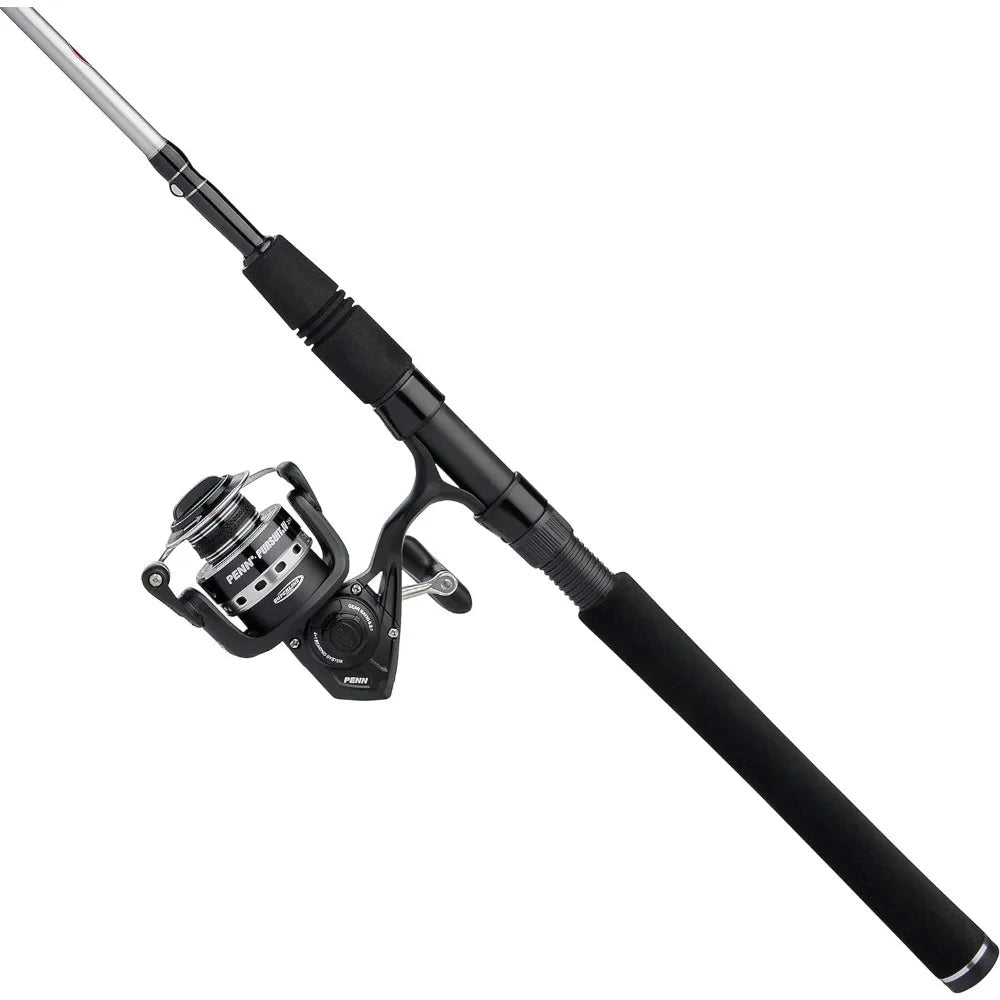 Lightweight carbon fiber spinning fishing rod and reel combo designed for both freshwater and saltwater fishing, shown in a close-up shot highlighting its sleek and durable construction.