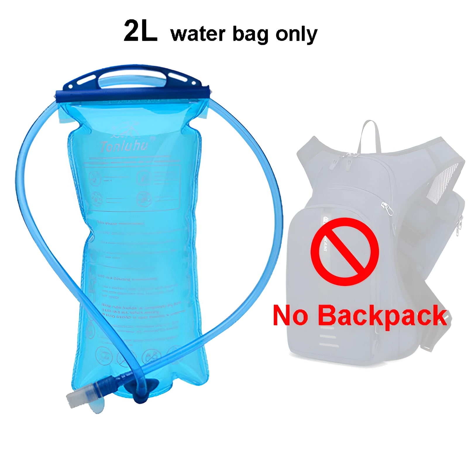 Lightweight hydration hiking backpack with ventilated back panel and a detachable 2L water bag in electric blue, designed for outdoor enthusiasts, featuring ergonomic shoulder straps and waist support.