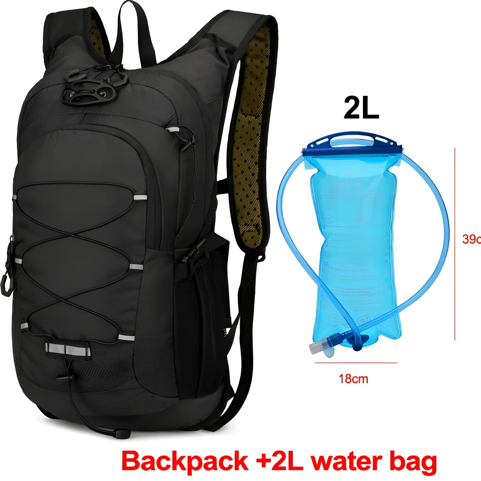 Lightweight black hiking backpack with a 10-liter capacity, featuring a ventilated back panel for enhanced comfort and a sleek design suitable for hydration packs.