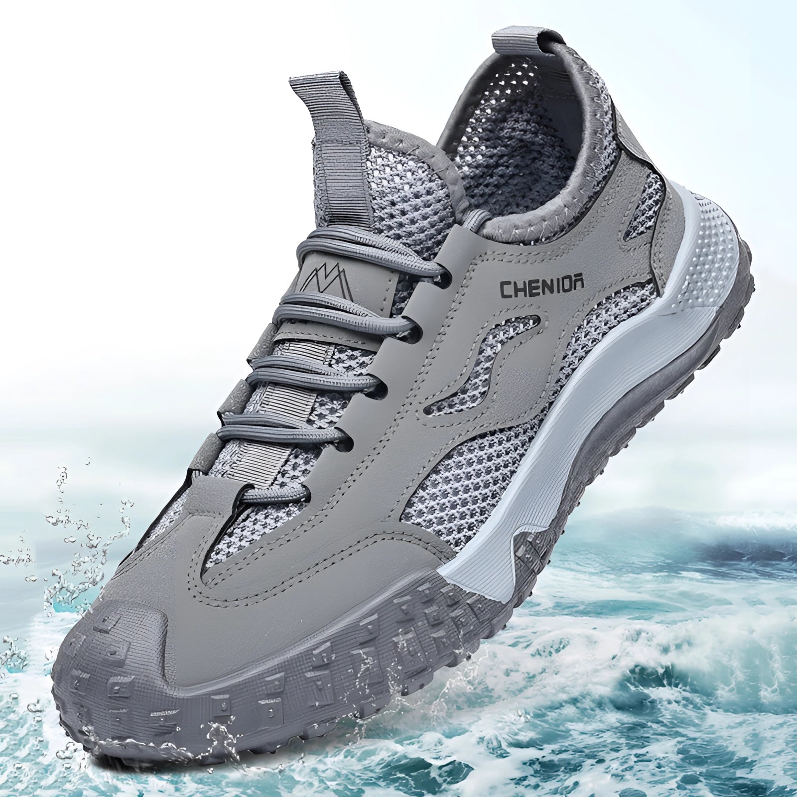 Lightweight men's breathable hiking shoes designed for all-terrain use, showcasing a durable and athletic design ideal for outdoor activities.