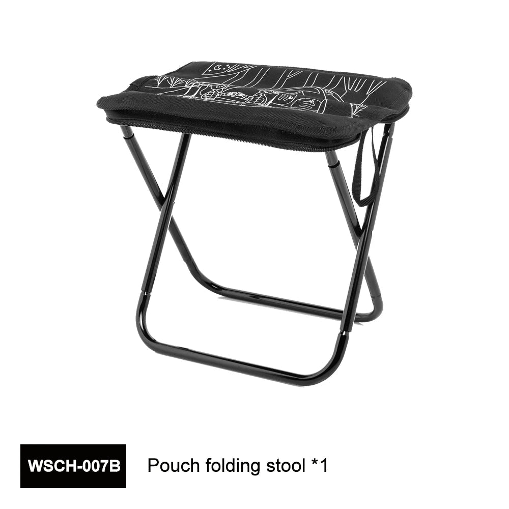 Lightweight portable folding camping stool designed for outdoor use, featuring a compact, rectangular design ideal for travel and comfort.