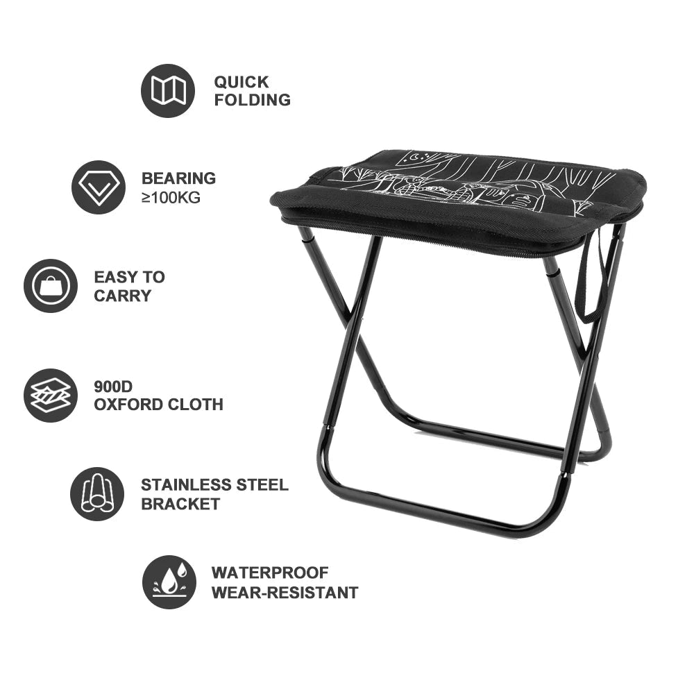 Lightweight portable folding camping stool with a compact, rectangular design and simple construction, suitable for outdoor travel and easy storage.