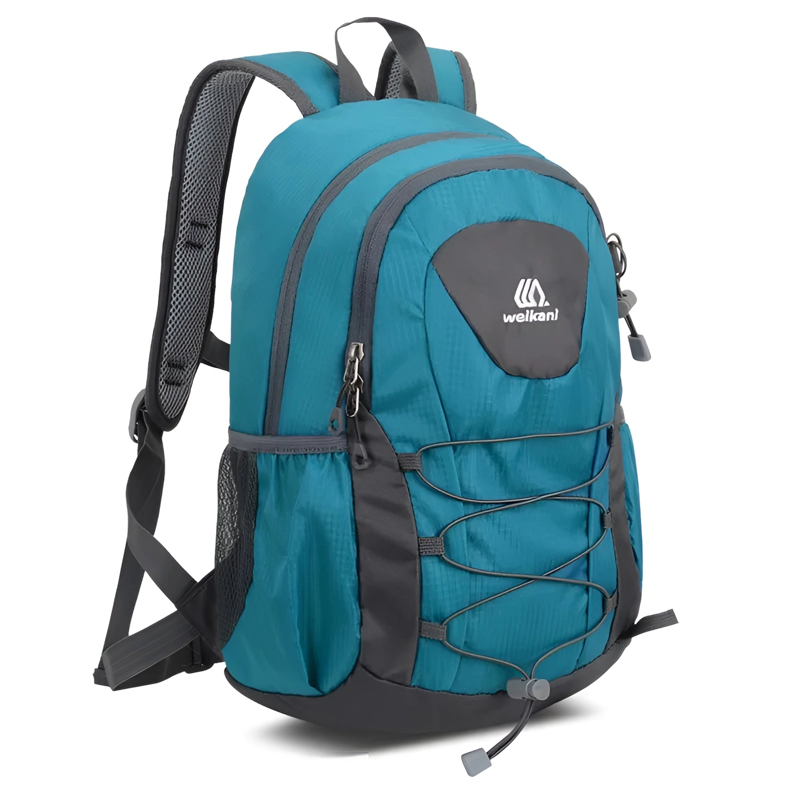 Lightweight unisex outdoor backpack in lake blue color, featuring a water-resistant design with multiple compartments.