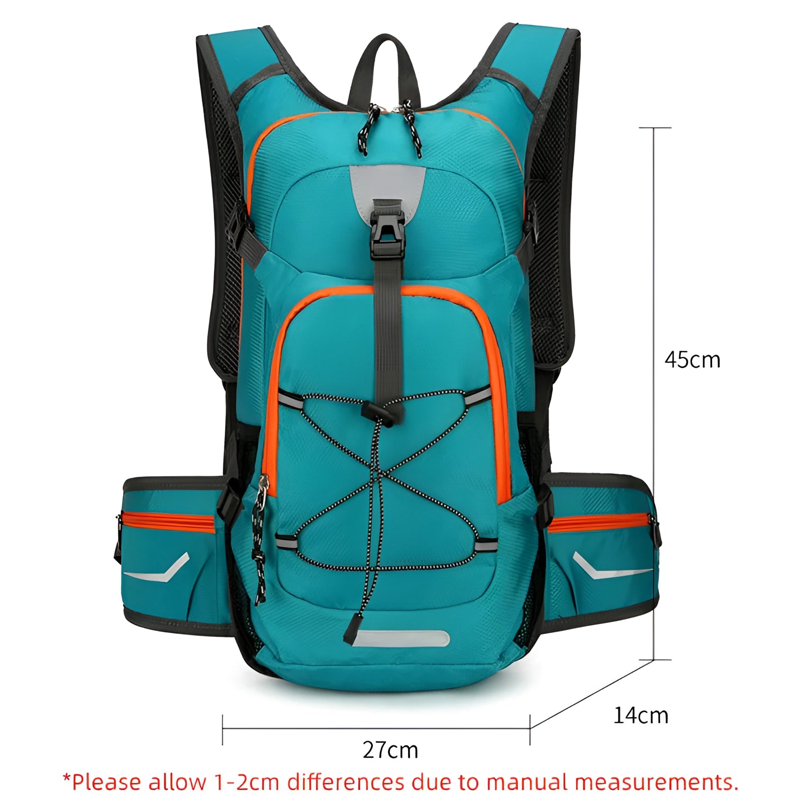 Lightweight water-resistant hiking backpack in electric blue with a ventilated back design, featuring multiple compartments and adjustable straps for comfortable carrying and optimal airflow.