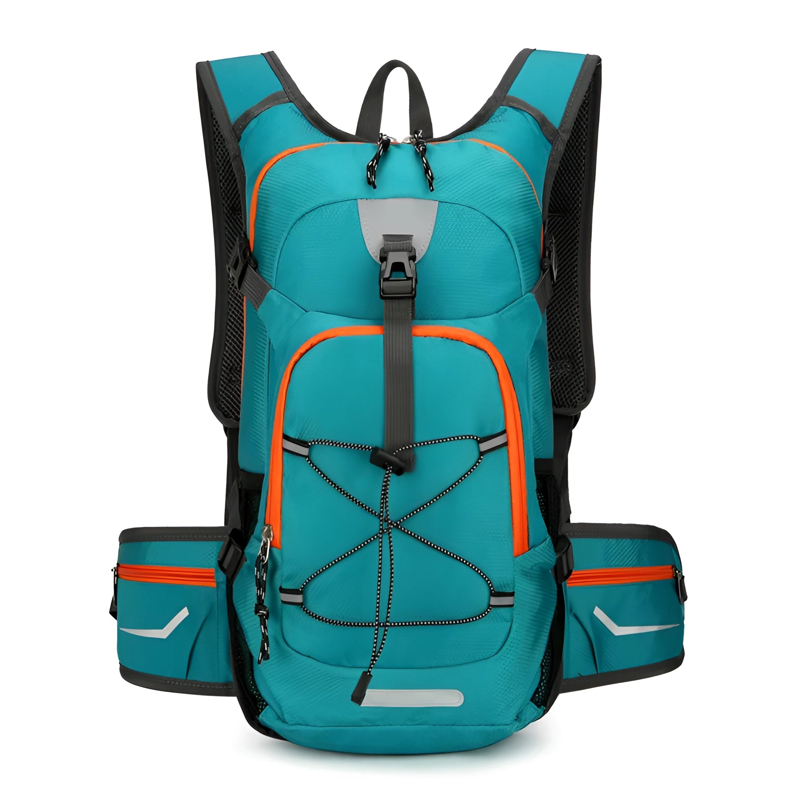 
A green lightweight water-resistant hiking backpack featuring a ventilated back design.