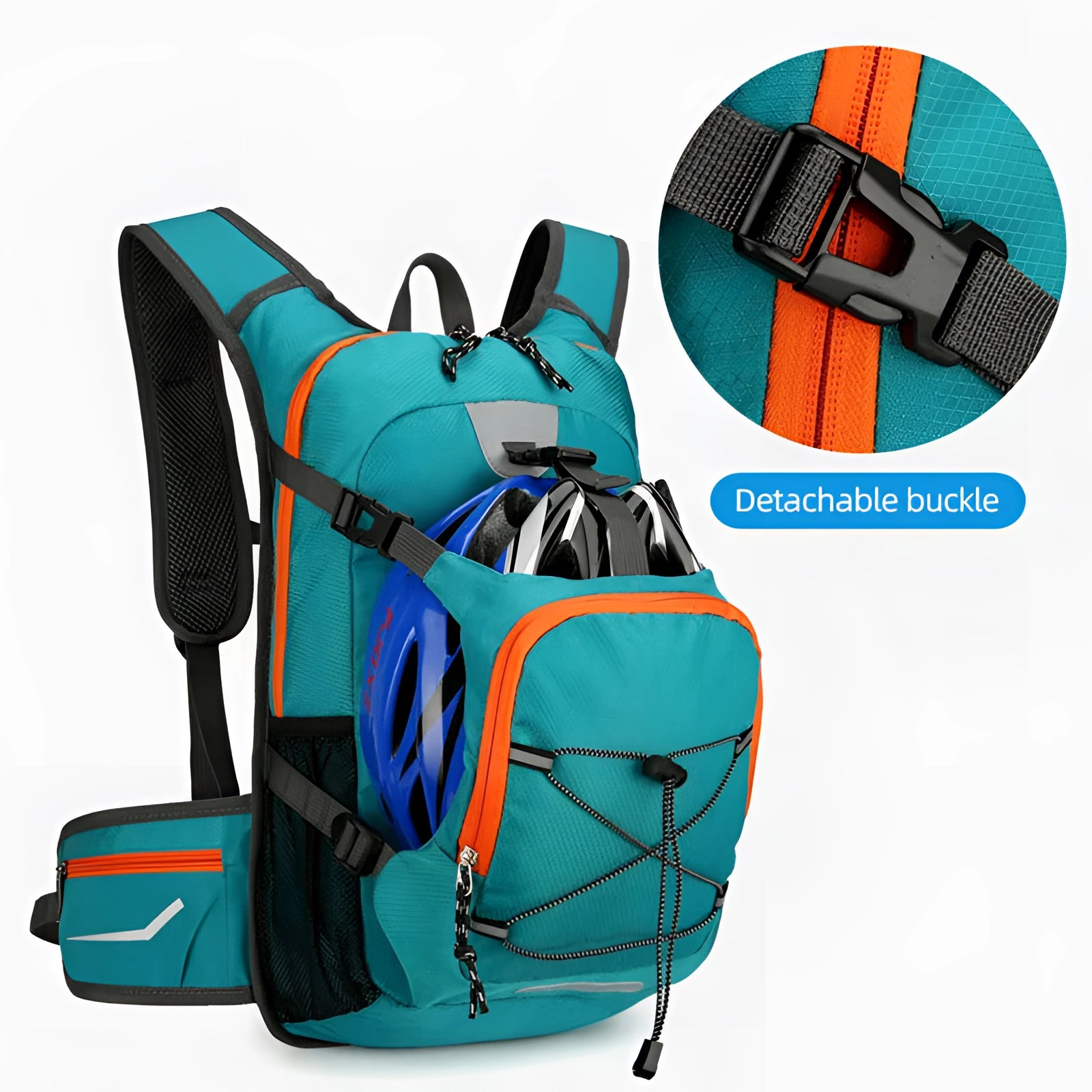 Lightweight electric blue hiking backpack with ventilated back, designed for outdoor activities and water resistance, featuring multiple compartments and adjustable straps for comfort.