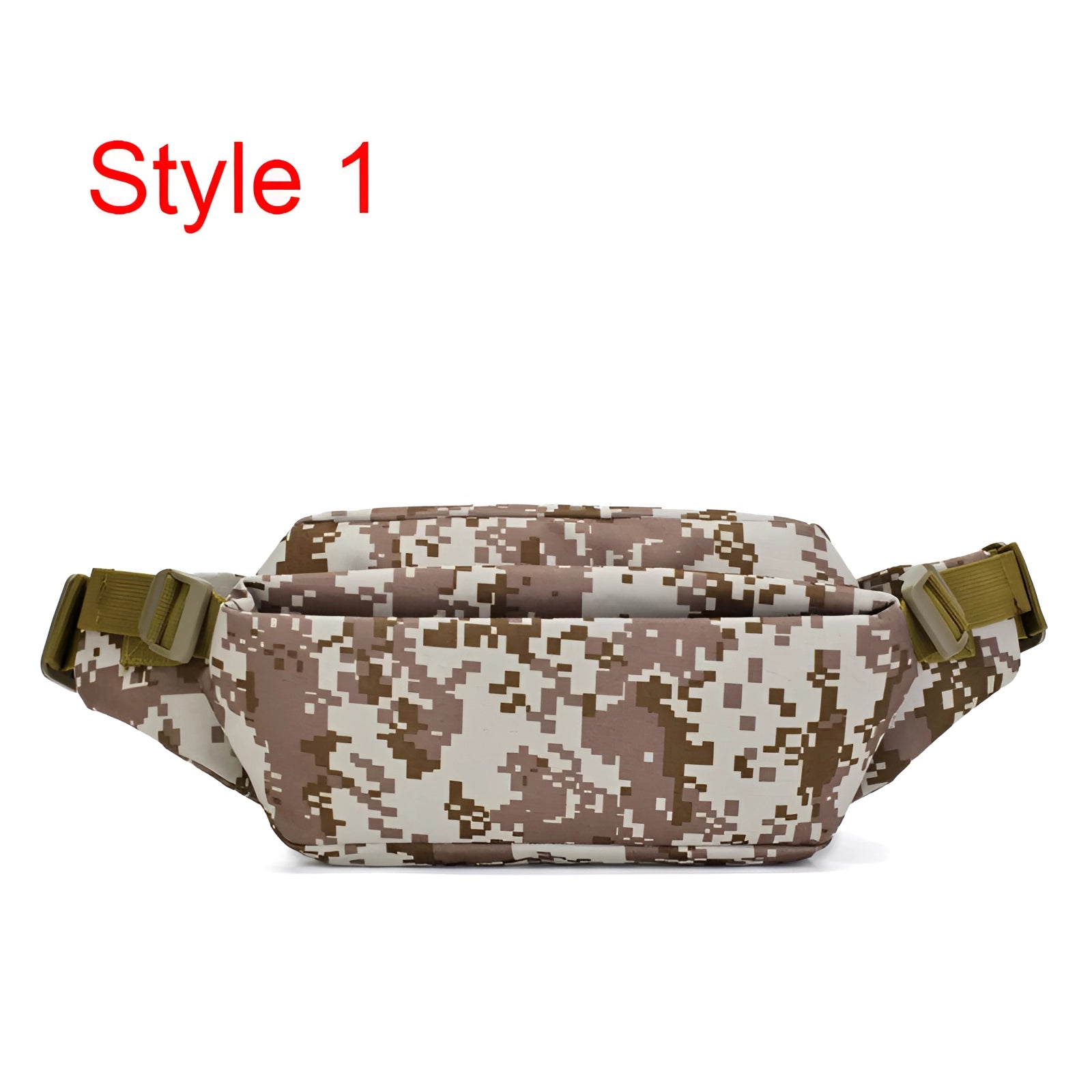 Military tactical sling bag in olive green, featuring a rectangular shape with adjustable straps and metal hardware. The bag is designed for outdoor use, styled to be a functional shoulder pack with a desert-inspired theme.