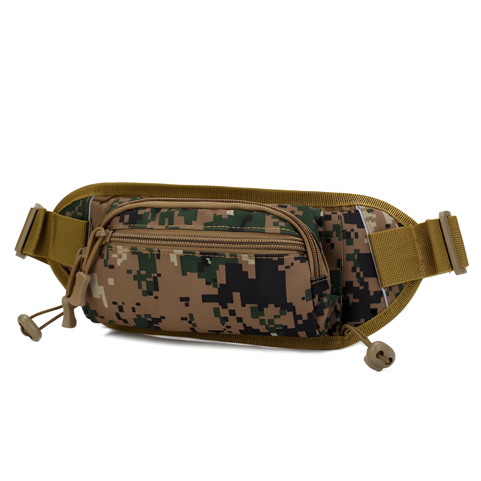 Olive green military tactical sling bag with a rectangular shape, featuring a jungle motif pattern. The bag is designed as an outdoor shoulder pack with natural material elements and metal accents.