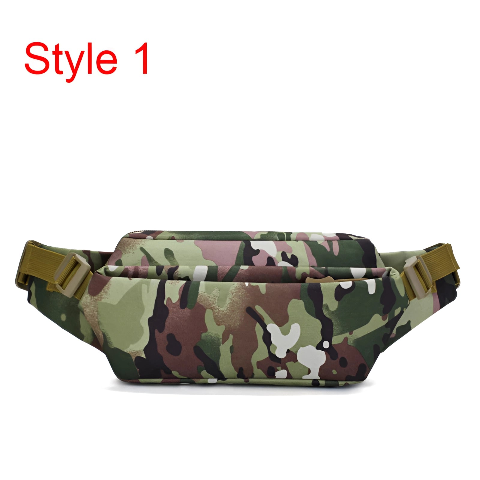 Military tactical sling bag in olive green with camouflage pattern, featuring a rectangular shape and multiple compartments.