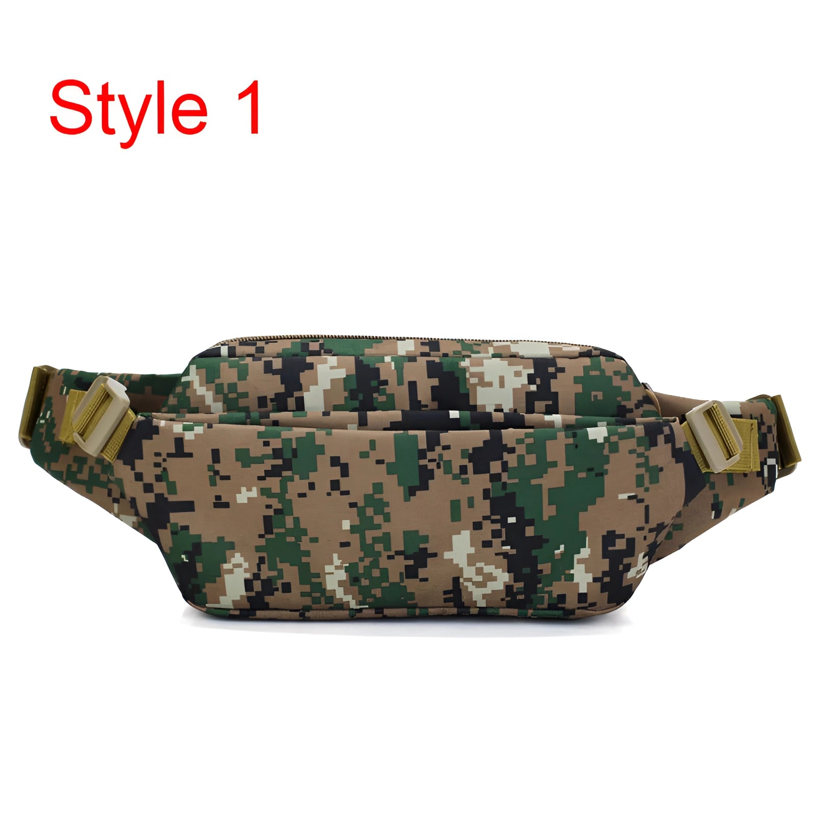 Military tactical sling bag in olive green with a jungle camouflage pattern, featuring a rectangular shape and designed as an outdoor shoulder pack.