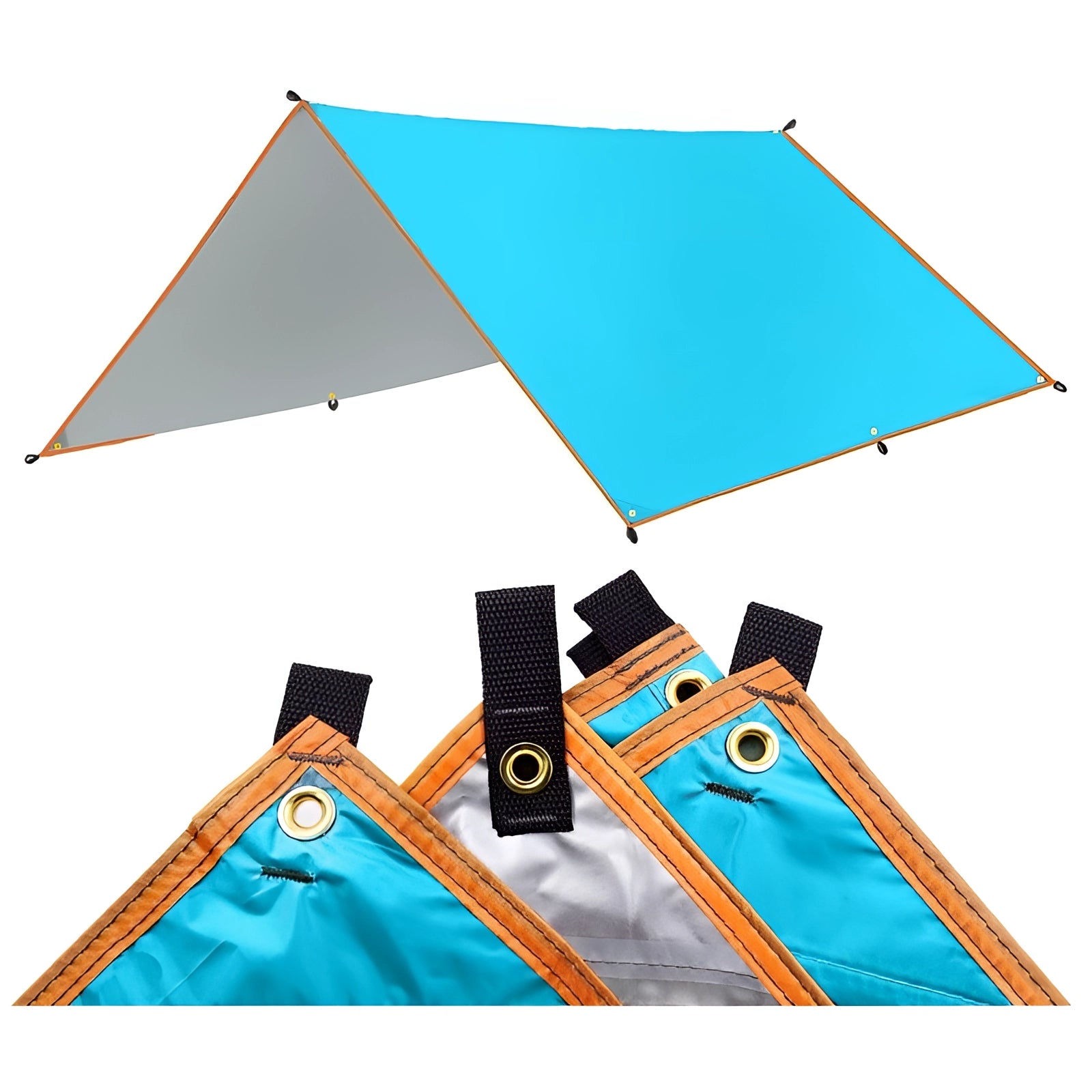 Blue 3x5 meter waterproof camping tarp providing durable UV protection and outdoor shade.