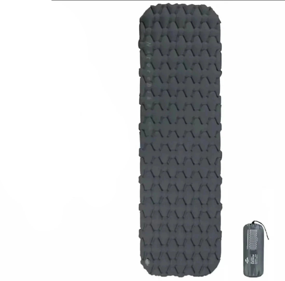 Naturehike Ultralight Inflatable Camping Sleeping Pad in Grey, shown fully inflated with a rectangular shape and waterproof surface.