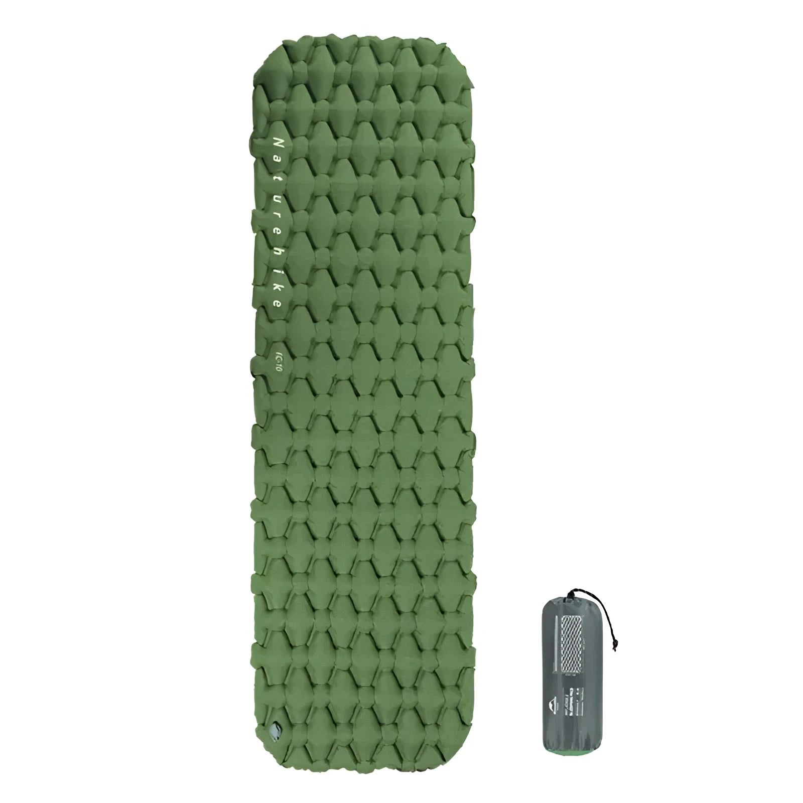 Naturehike Ultralight Inflatable Camping Sleeping Pad - Portable & Waterproof, displayed in a forest setting with trees and plants in the background.