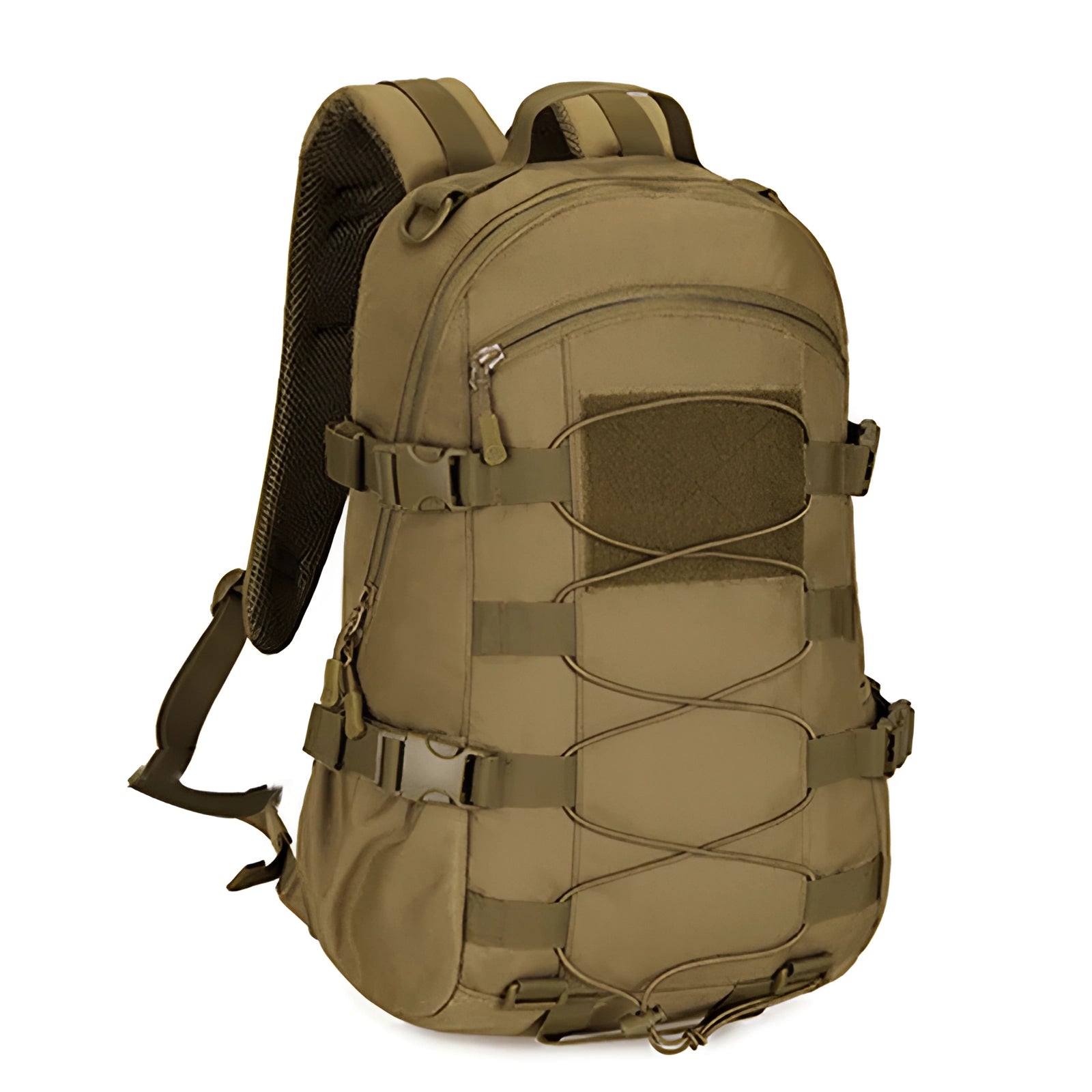 Olive Green Waterproof Military Rucksack in Normal Khaki color, featuring multiple compartments and Molle webbing, suitable for outdoor sports and tactical use.