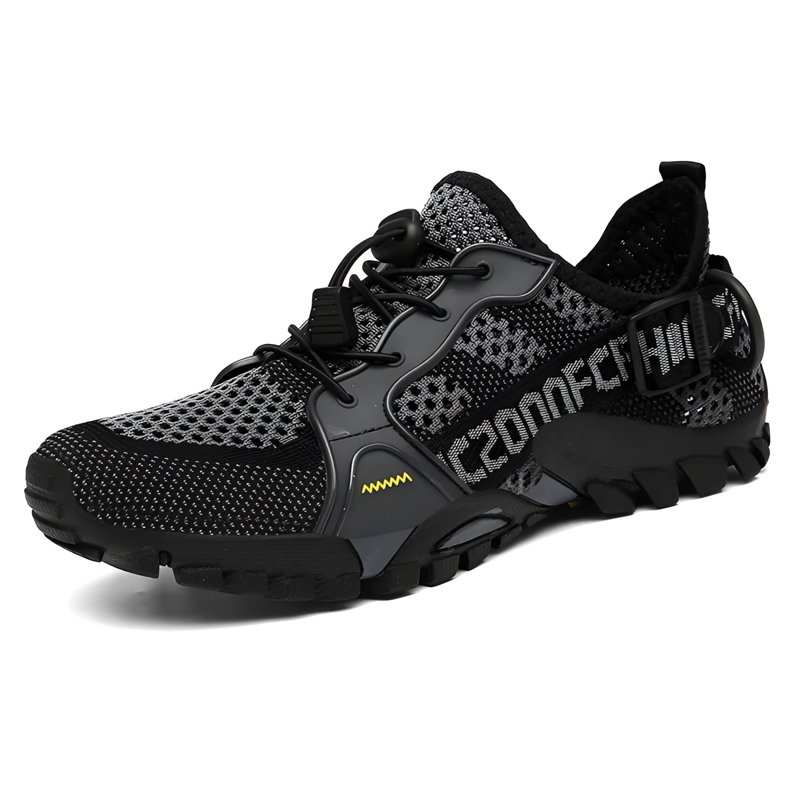 Orange Breathable Lightweight Hiking Shoes with Quick-Dry Mesh, Durable Trail Design, Size 44, featuring grey accents.