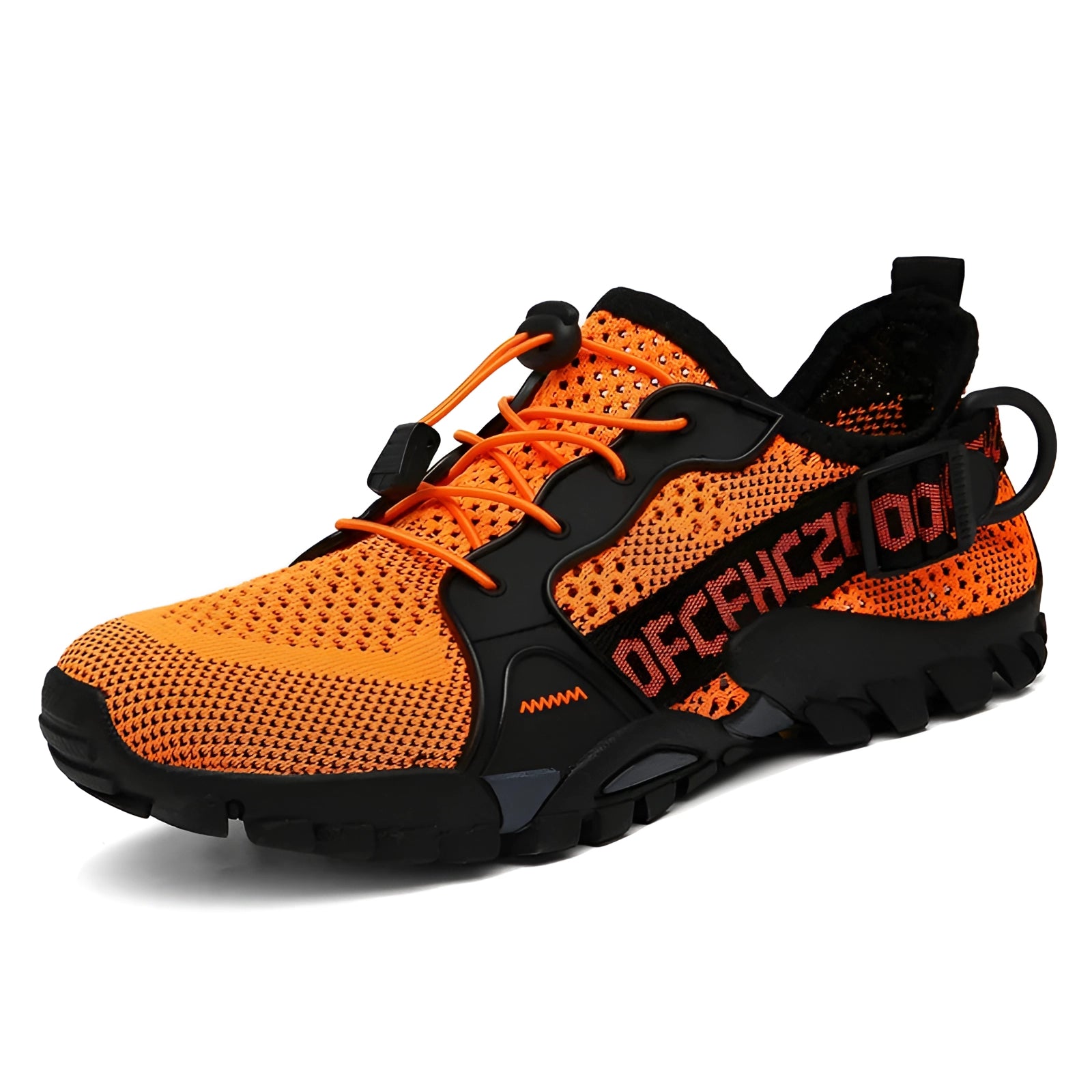 Orange breathable lightweight hiking shoes with quick-dry mesh, size H / 44, designed for durability on trails.