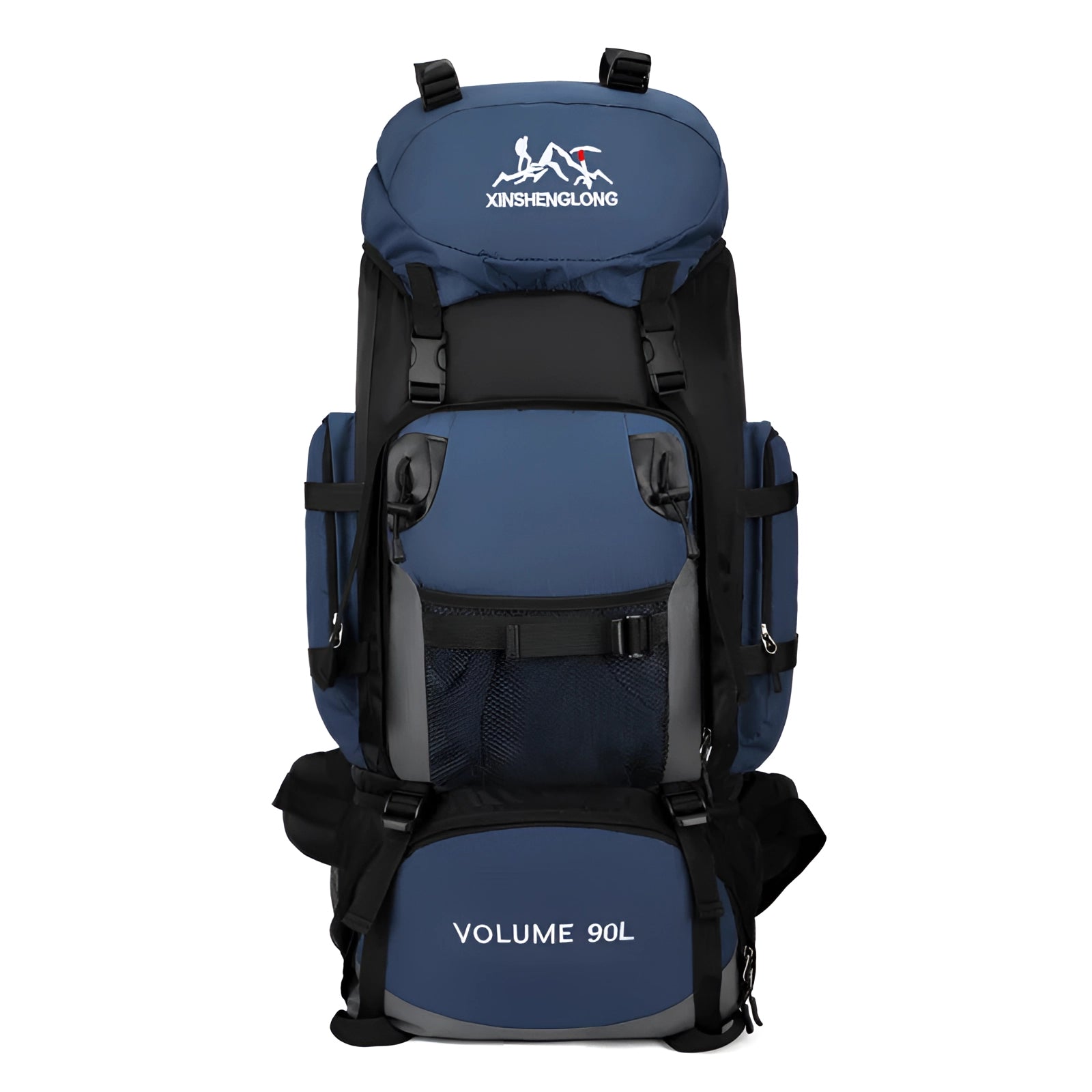 OULYLAN 90L Heavy-Duty Hiking Backpack in deep blue, featuring sturdy straps and a spacious design ideal for outdoor adventures, displayed against a plain background.