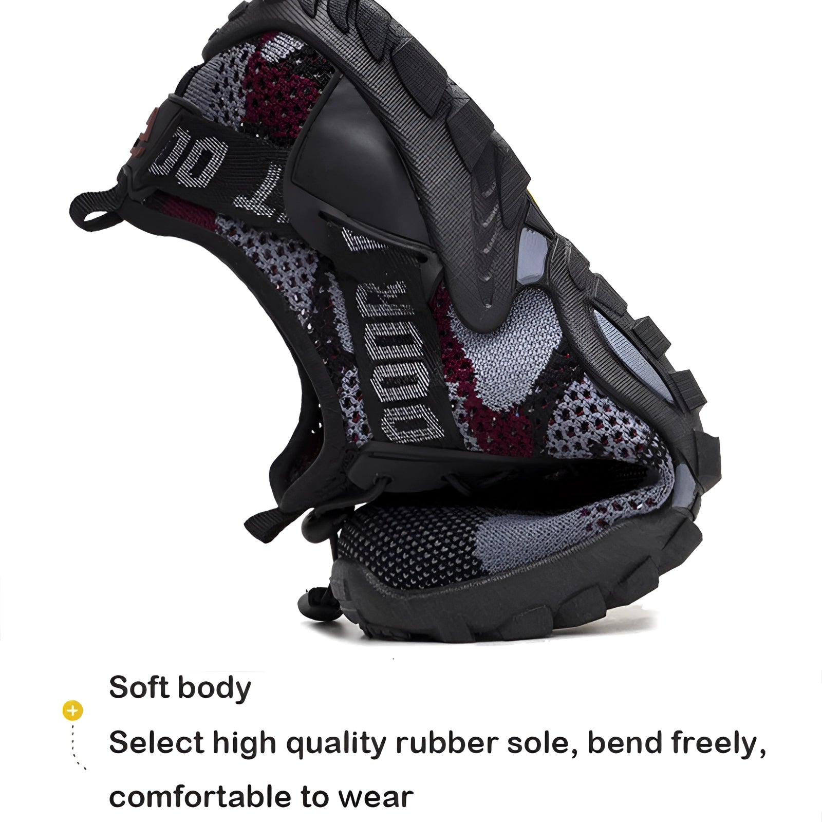 Men's breathable mesh hiking and running shoes displayed outdoors, featuring a non-slip sole and athletic design suitable for various outdoor activities.