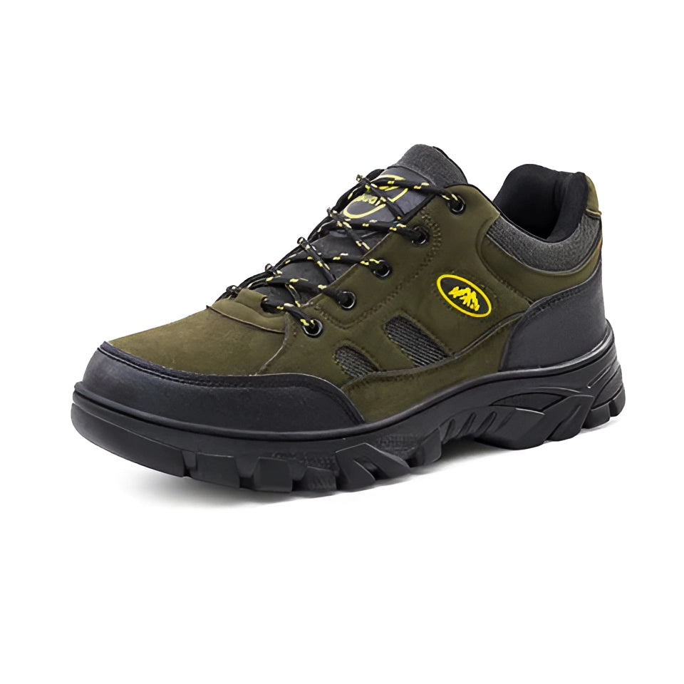 Men's green and grey waterproof hiking shoes in size 39, designed for durability and anti-slip performance in outdoor activities.