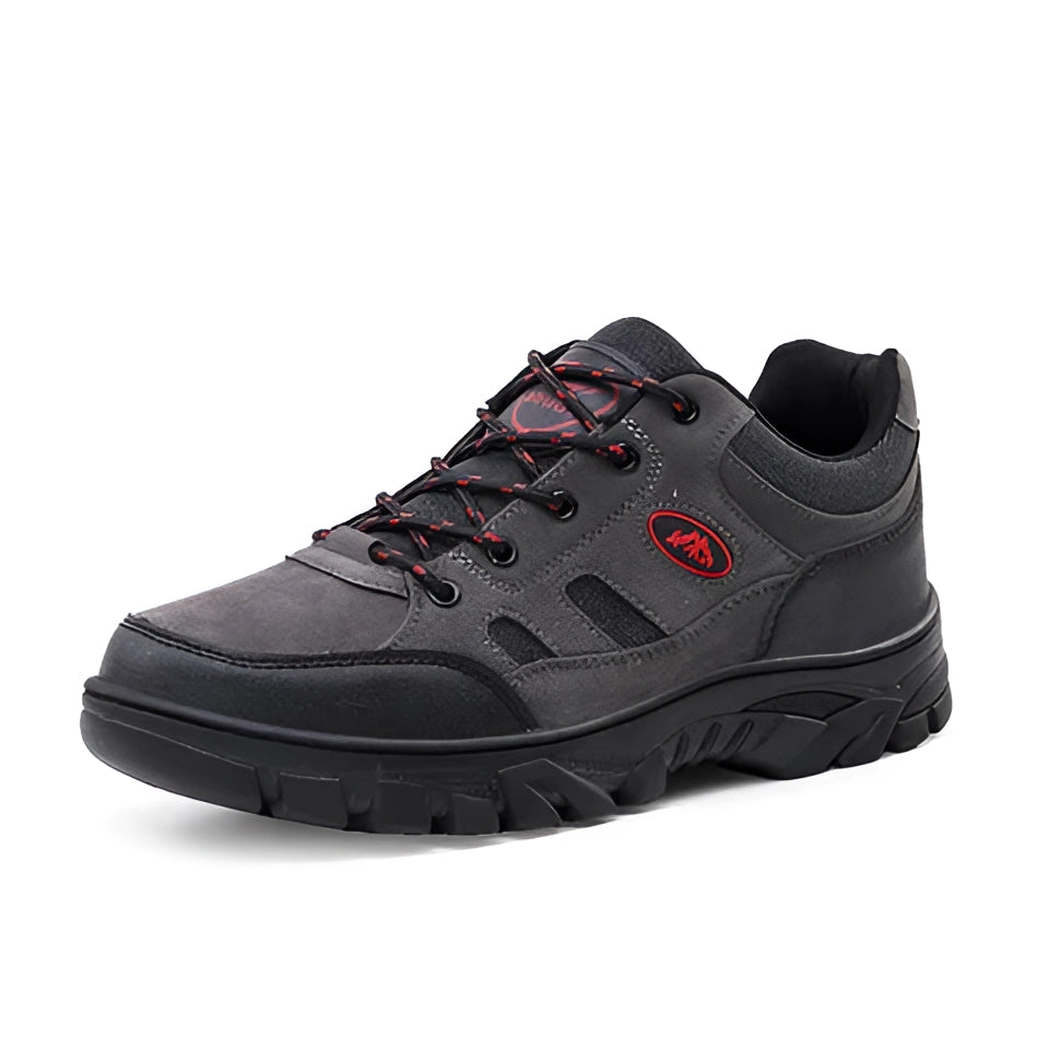 Men's gray waterproof hiking shoes, size 42, featuring a durable and anti-slip design suitable for outdoor activities.