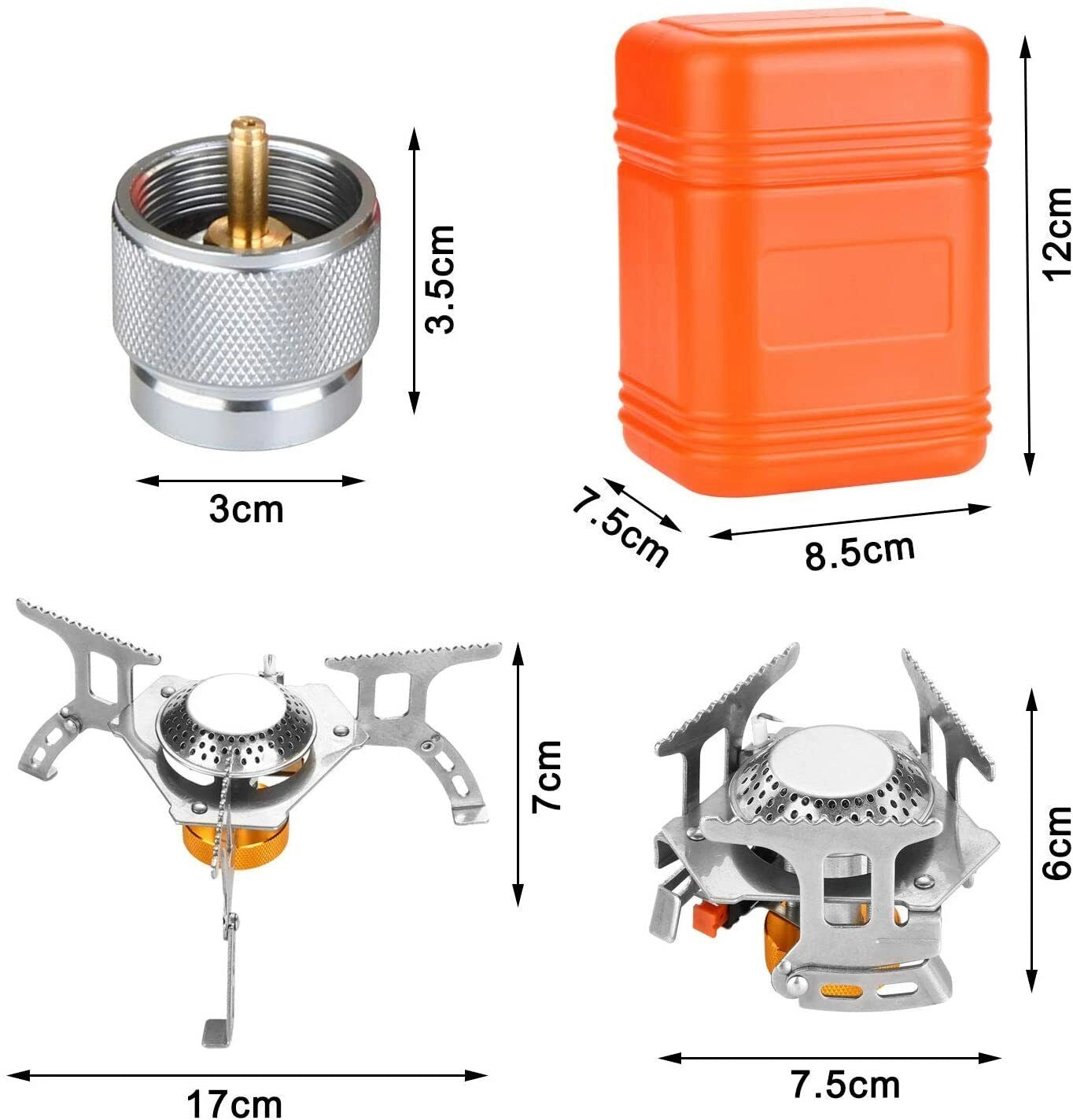 Portable camping stove with lightweight, wind-resistant design and high-efficiency burner.