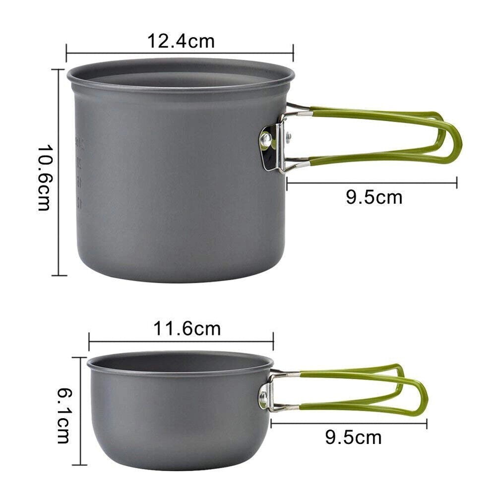 Portable gas stove for camping, lightweight and durable, shown with a saucepan on top, ideal for outdoor family cooking.