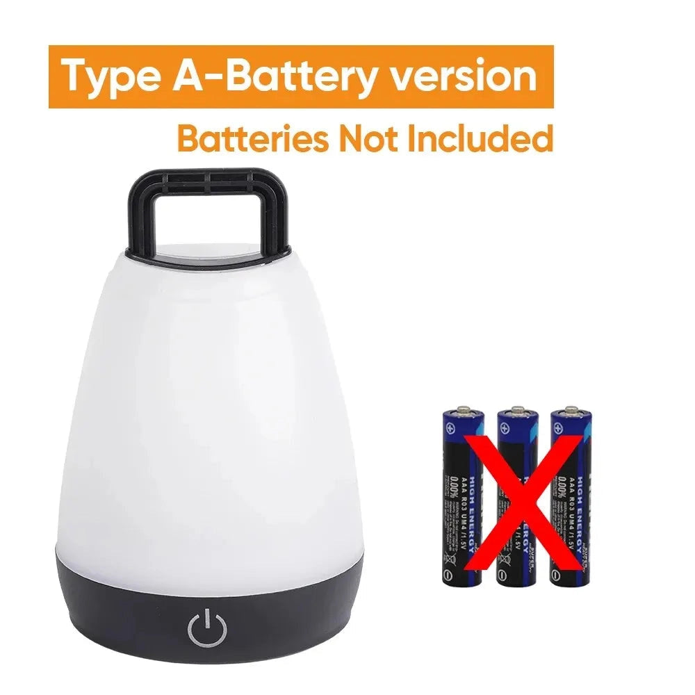 Portable LED lantern with rechargeable battery, adjustable brightness, and cordless design.