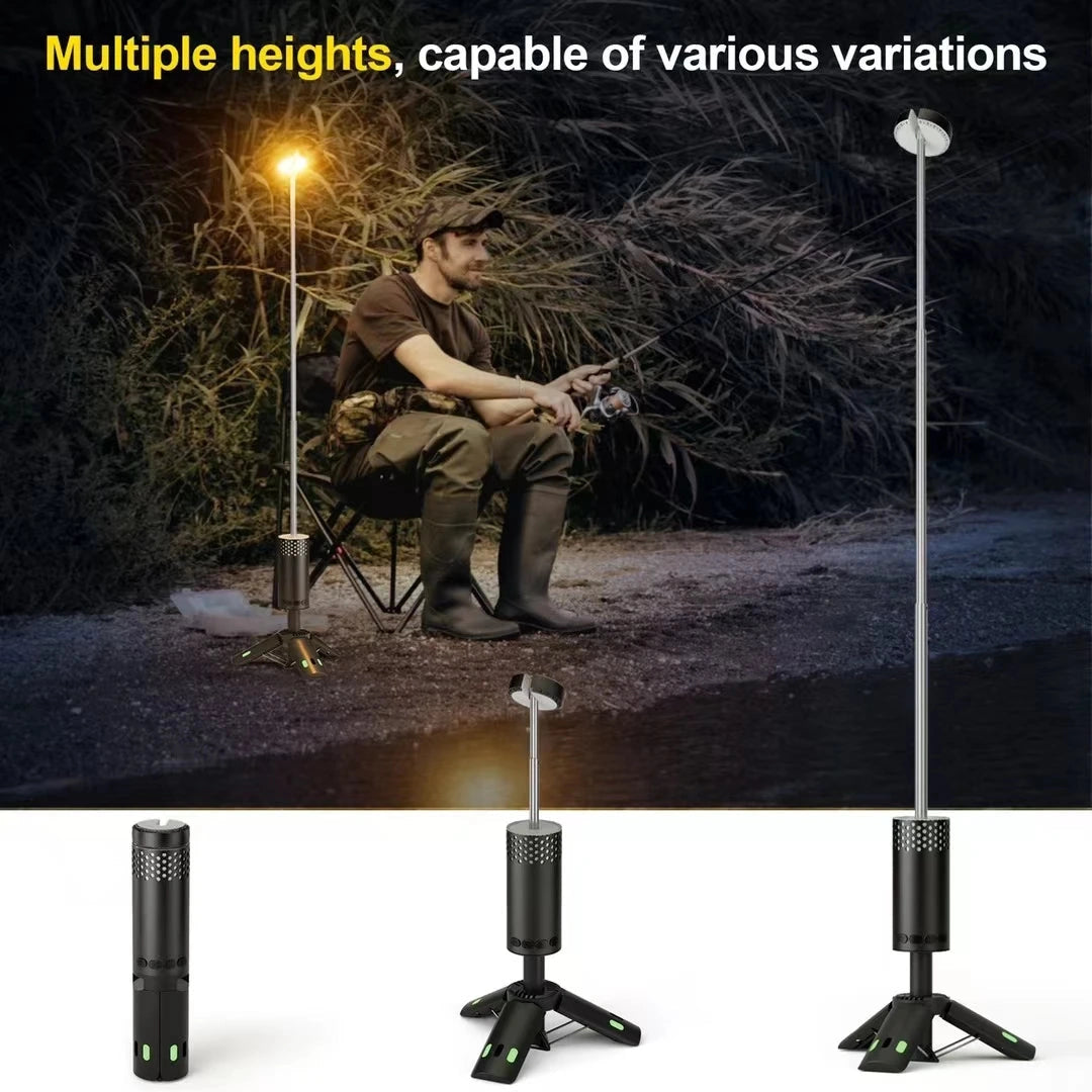 Portable Rechargeable Telescopic LED Camping Lantern with Waterproof 10000mAh Battery, illuminated and extended, shown in outdoor setting.