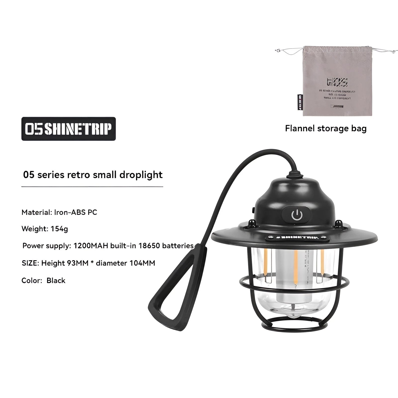 Portable Waterproof LED Camping Lantern in Black, Rechargeable and Durable, hanging from a tree branch at a campsite.