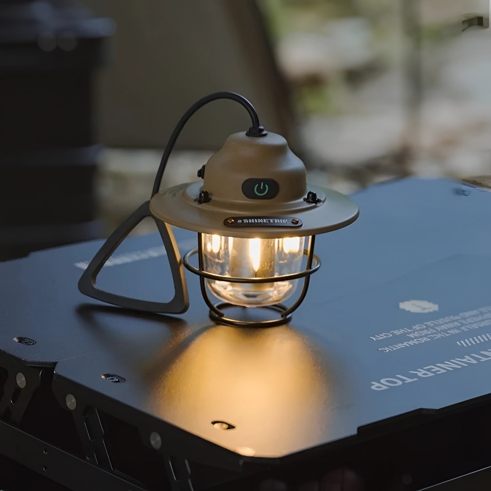 Portable Waterproof LED Camping Lantern with durable metal construction and a bright light fixture, suitable for outdoor use and rechargeable for eco-friendly convenience.