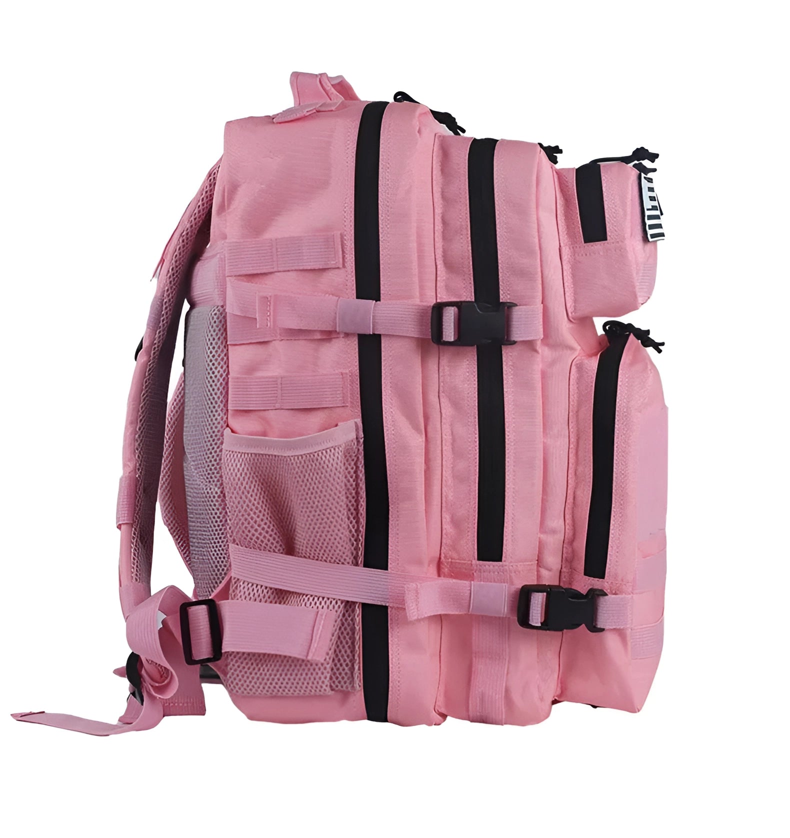 Purple tactical backpack with MOLLE webbing, military-grade features, and water-resistant material, designed for travel and outdoor activities.