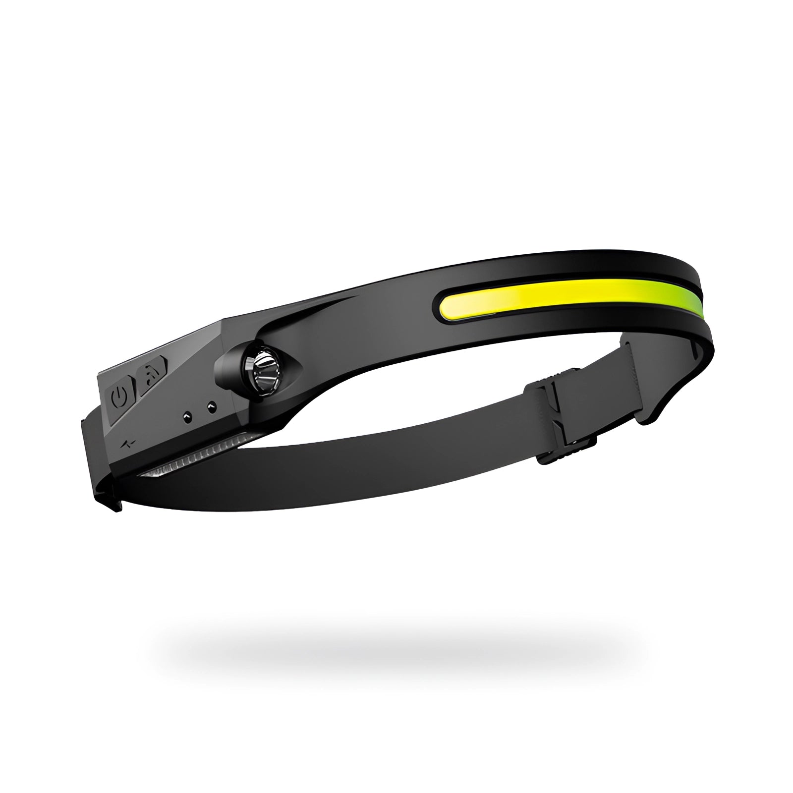 Rechargeable LED headlamp, waterproof and lightweight with an adjustable strap and USB charging port.